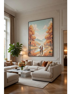 Safir Design Sonbahar Renklerinde El Ele Yürüyen Çift Temalı Çerçeveli Tablo