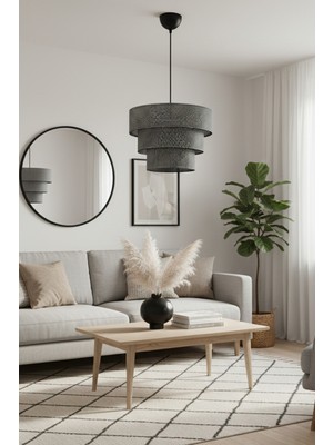 Decory De-Roso Modern 3 Katlı Hasır Desenli Sarkıt Avize - Salon ve Oturma Odası İçin Şık Tasarım