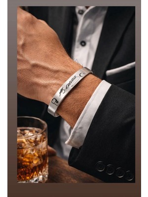 Herşey Nota Atatürk Imzalı Çelik Bileklik – Gümüş Renk Erkek Kelepçe Model