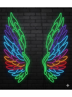 Neonled Melek Kanatları (Tip 2) Küçük Boy Neon LED Dekoratif Aydınlatma (109X171 Cm)