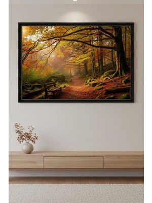 Safir Design Altın Sonbahar Ormanı ve Yalnız Bank Temalı Siyah Çerçeveli Tablo