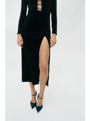 Allbucks Zara, Parlak Aplikeli Kadife Midi Elbise ABZRA3764