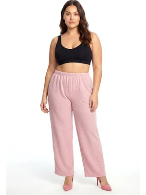 Moda Şahsenem Moda Kadın Pudra Pembe Dokulu Büyük Beden Cepli Pijama Altı