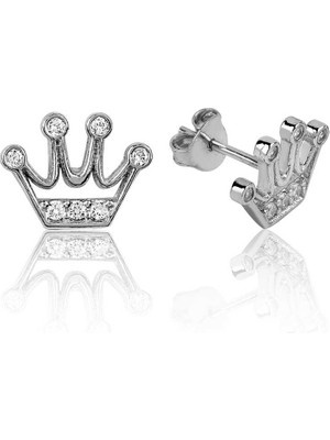 DMR Elegance Gümüş Kraliçe Tacı Çivili Küpe