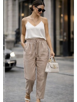 Akasha Design Bej Rengi Gabardin Havuç Pantolon