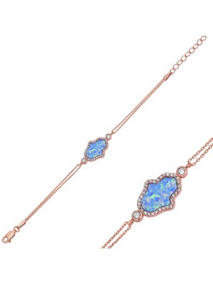 DMR Elegance Gümüş Rose Mavi Opal Fatma Ana Eli Bayan Bileklik