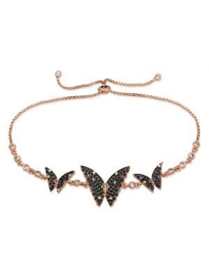 DMR Elegance Gümüş Rose Kelebek Asansör Bileklik