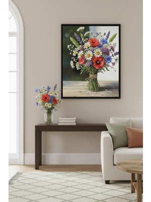 Safir Design Kır Çiçekleri Buketi Temalı Premium Siyah Çerçeveli Tablo