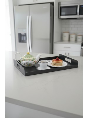 Grandmix Şık ve Dayanıklı Metal Mutfak Tepsisi Kulplu Dekoratif Sunum Panosu