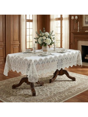 FINEZZA1605 - 8690000058822 - Lilyum Dantelli Kadife Krem/bej Masa Örtüsü Dikdörtgen 160X230 cm - 1605