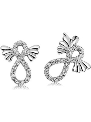 DMR Elegance Gümüş Kanatlı Sonsuzluk Çivili Küpe