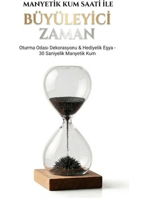 Epilons Manyetik Kum Saati Mıknatıslı Ahşap Standlı Dekoratif Masaüstü Hediyelik Süs Eşyası (14 Cm)