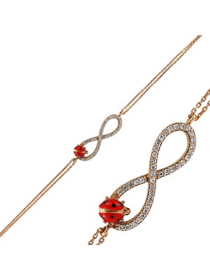 DMR Elegance Gümüş Rose Uğur Böcekli Sonsuzluk Bayan Bileklik