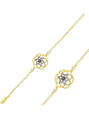 DMR Elegance Gümüş Gold Sarı Yaşam Çiçeği Bayan Bileklik