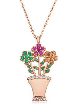 DMR Elegance Gümüş Çiçek Buketi Bayan Kolye