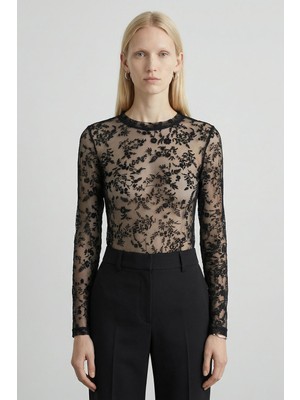 Rays Siyah Uzun Kol Flok Bluz 8473A