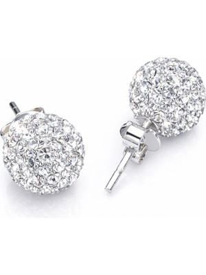 DMR Elegance Gümüş Beyaz Taşlı Top Çivili Küpe