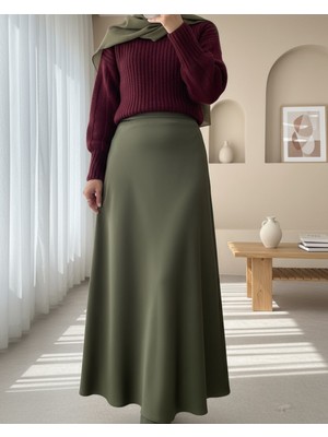 Modamorfo Beli Lastikli Saten Etek -Haki