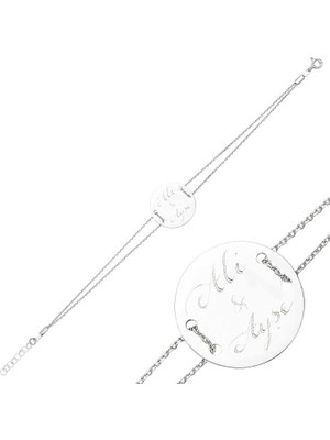 DMR Elegance Gümüş Isimli Yuvarlak Plaka Bayan Bileklik