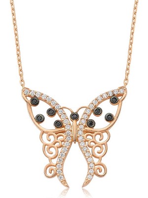 DMR Elegance Gümüş Desenli Kelebek Bayan Kolye