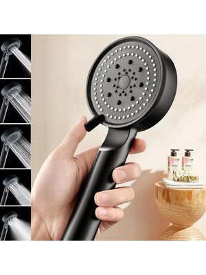 Epilons Z&k Market® 5 Fonksiyonlu Yüksek Basınçlı Ayarlanabilir Siyah Duş Başlığı