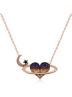 DMR Elegance Gümüş Kalpli Gezegen Bayan Kolye