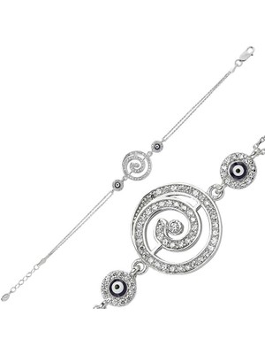 DMR Elegance Gümüş Yuvarlak Nazarlı Bayan Bileklik
