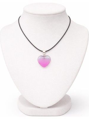 Lia Charm Pembe Kristal Kuvars Taşlı Kalp Kolye - Şeffaf Geçişli Tasarım & Siyah Kordon Ip