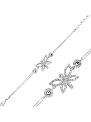 DMR Elegance Gümüş Nazarlı Kelebek Bayan Bileklik