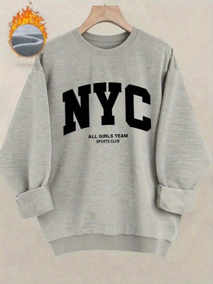 Nyc Baskılı Sweatshırt Oversize 3 Iplik