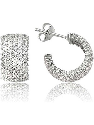 DMR Elegance Gümüş Beş Sıralı Beyaz Tamtur Küpe