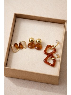 Adanova Concept Vintage Kaplan Gözü Reçine 3lü Küpe Seti