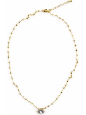 Sacha Oval Taşlı Topçuk Zincir Kolye