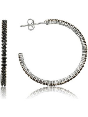 DMR Elegance Gümüş Tamtur Siyah Taşlı Küpe