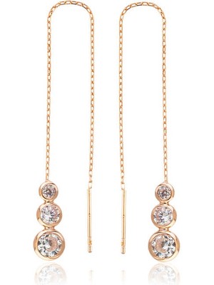 DMR Elegance Gümüş Beyaz Taşlı Zincirli Küpe