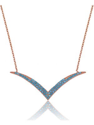 DMR Elegance Gümüş Firuze Taşlı Martı Bayan Kolye