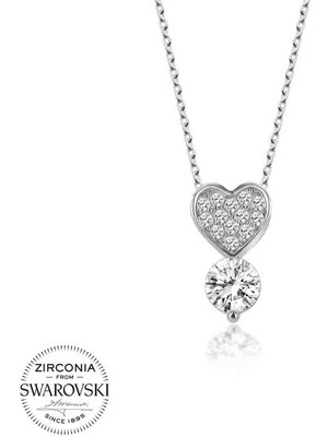 DMR Elegance Swarovski Taşlı Gümüş Kalp Tektaş Bayan Kolye