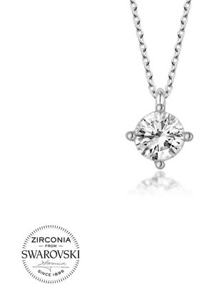 DMR Elegance Swarovski Taşlı Gümüş Tektaş Bayan Kolye