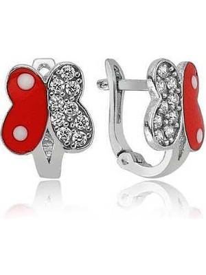 DMR Elegance Gümüş Taşlı Kırmızı Kelebek Küpe