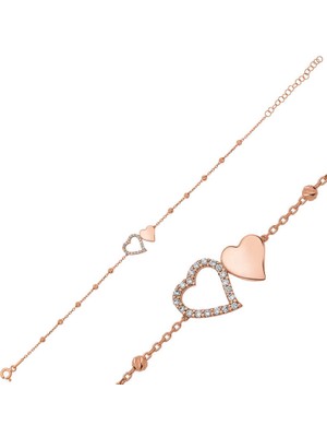 DMR Elegance Gümüş Rose Dorissa Iki Kalp Bayan Bileklik