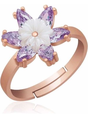 DMR Elegance ​gümüş Rose Lila Lotus Çiçeği Yüzük