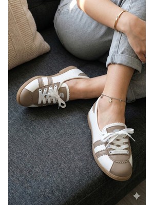 Nmoda Kadın Spor Ayakkabı Bağcıklı Günlük Rahat Retro Çizgili Babet
