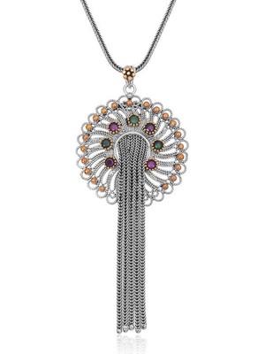 DMR Elegance Gümüş Telkari Yakut Zümrüt Renkli Taşlı Kadın Kolye