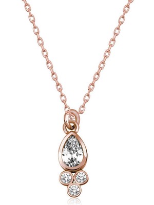 DMR Elegance Gümüş Rose Çiğ Damlası Tektaş Bayan Kolye