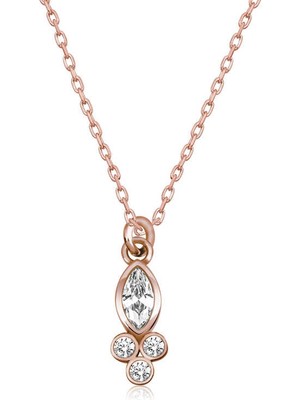 DMR Elegance Gümüş Rose Çiğ Damlası Mekik Tektaş Bayan Kolye