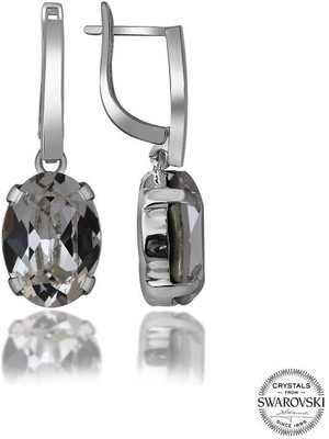 DMR Elegance Swarovski Crystal Taşlı Gümüş Beyaz Oval Sallantılı Kadın Küpe