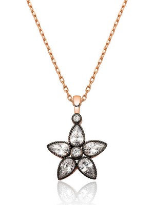 DMR Elegance Gümüş Rose Elmas Montür Çiçek Bayan Kolye