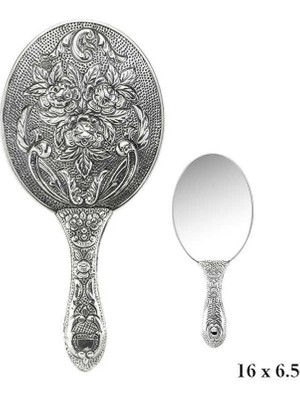 DMR Elegance Gümüş 925 Ayar Gül Desenli El Aynası
