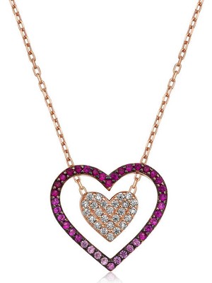 DMR Elegance Gümüş Rose Iki Kalp Bayan Kolye