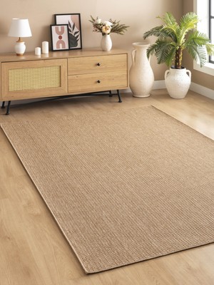 Saraz Halı Sisal Jut Hasır Model Tek Renk Dokuma Yıkanabilir Toz Vermez Halı Krem
